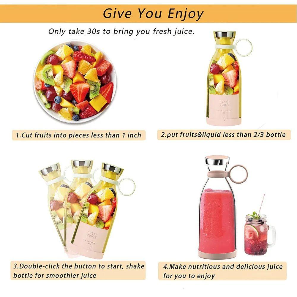 Portable Electric Juicer Blender Bottle USB Rechargeable Smoothie Maker 380ML