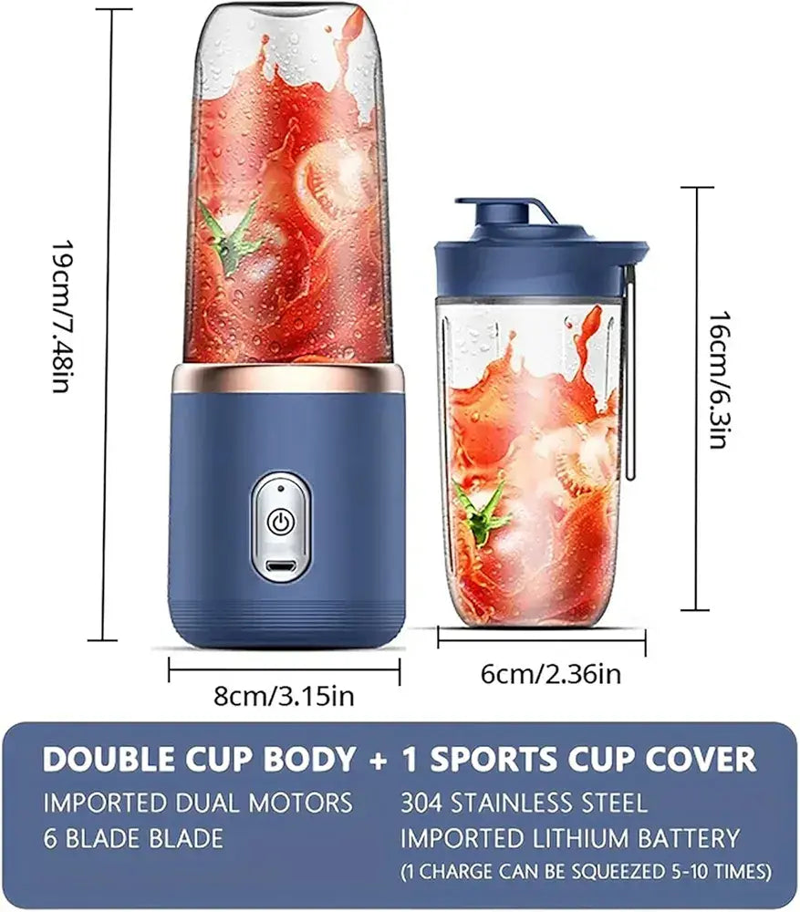 Rechargeable Mini Juicer Blender 2 In 1 Hexa Blade Portable Smoothie Maker